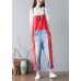 Simple Red pockets Patchwork jeans Jumpsuit Spring