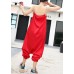 New red tide straps trousers embroidery cat head loose jumpsuit female summer strap pants