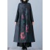 Fine black prints overcoat trendy plus size long jackets fall trench coats Chinese Button