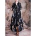 Fine casual long coat fall gray black print lapel Button Down Coats Women