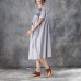 baggy natural cotton dress  stylish Loose Short Sleeve Round Neck Gray Pleated Dress