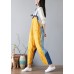 Fashion Yellow pockets Patchwork denim Jumpsuit Spring