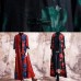 Elegant black patchwork red print oversize long Chinese Button fall coat